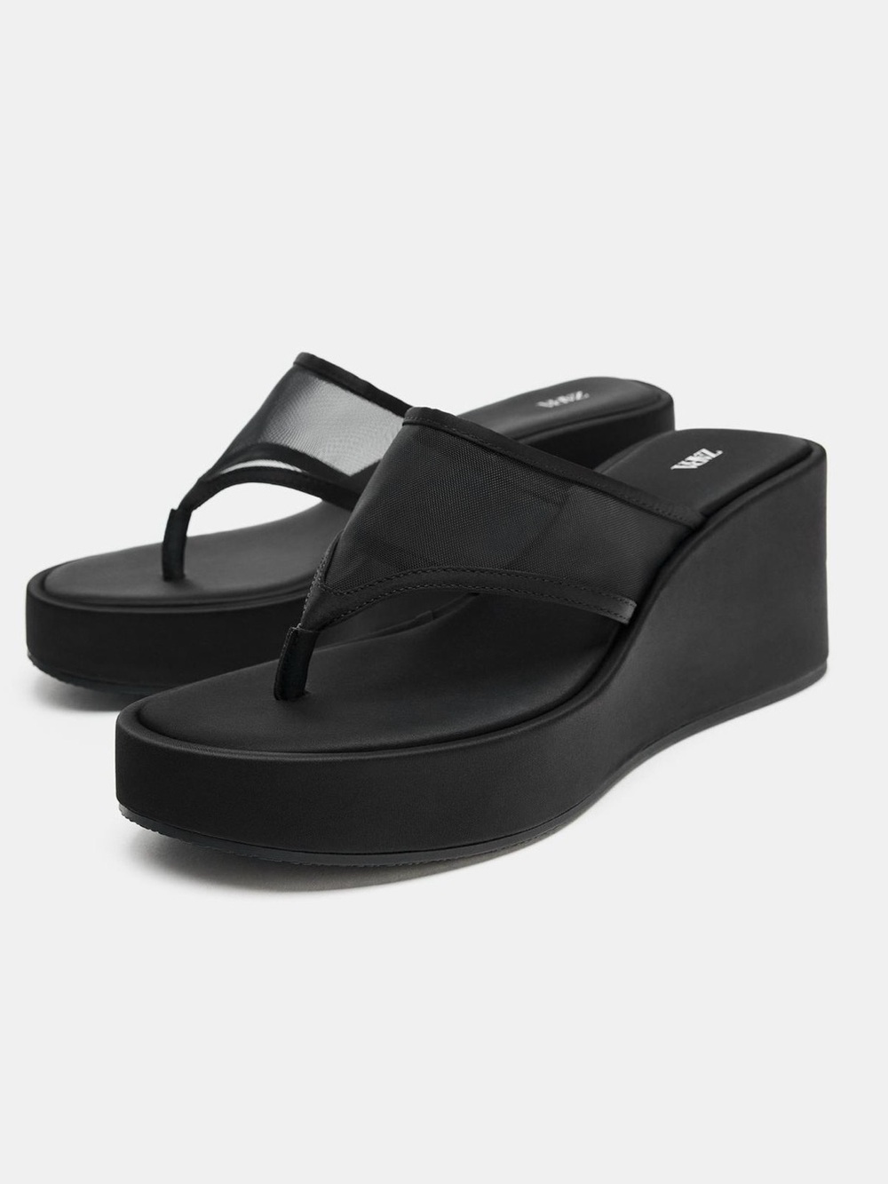 Zara Black Wedge Thong Sandals